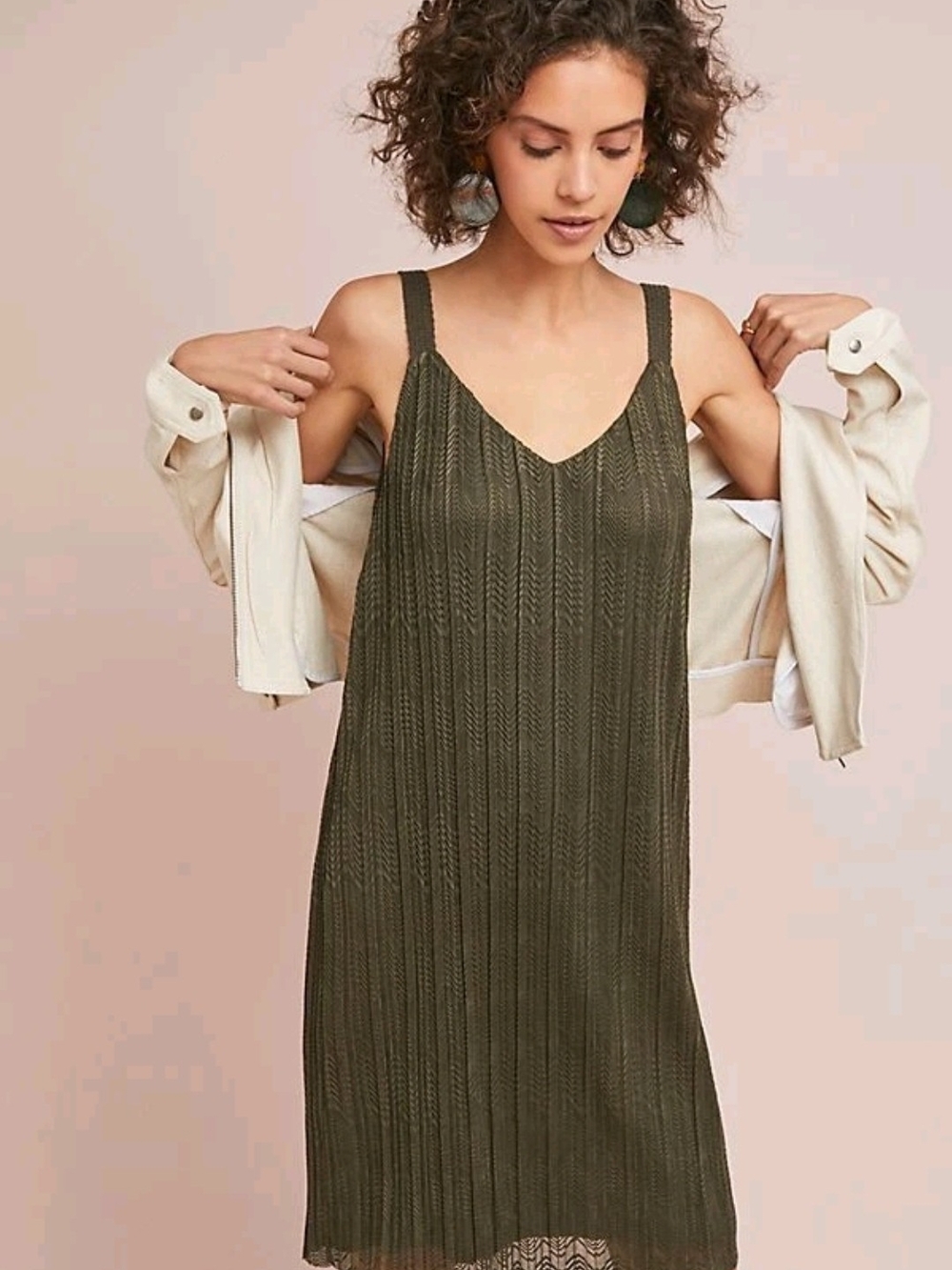 Anthropologie • Meadow Rue • Prespa Pleated Sleeveless Dress In Moss • Size 16